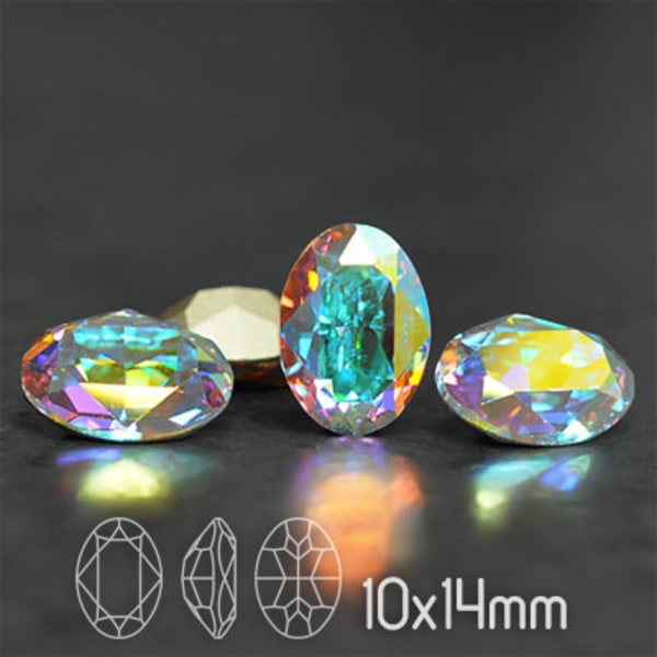 Preciosa kristall, 14x10mm MC Oval, Crystal AB, 1st flerfärgad