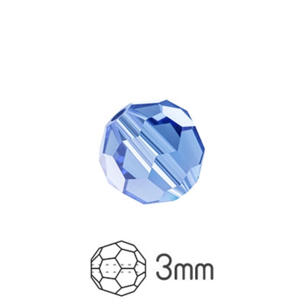 Runda fasetterade Preciosa pärlor, 3mm, Light Sapphire, 30st blå