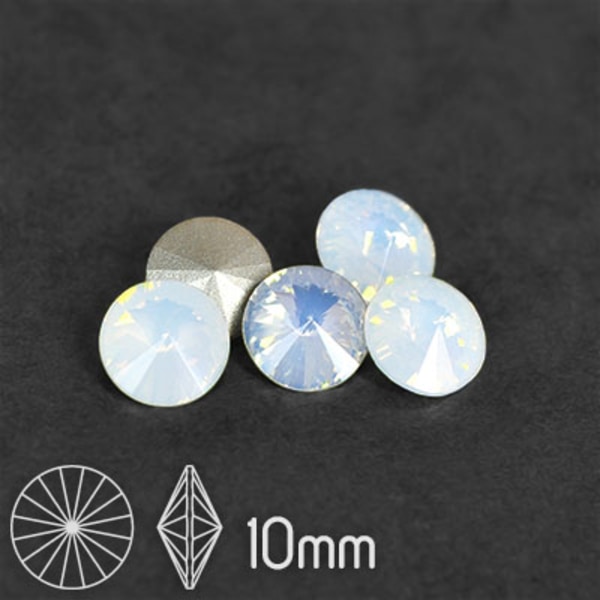 Aurora rivoli kristaller, 10mm (SS45), White Opal, 4st vit