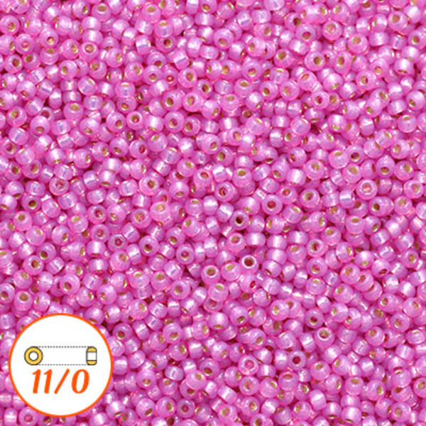 Miyuki seed beads 11/0, duracoat silver-lined Paris pink, 10g rosa