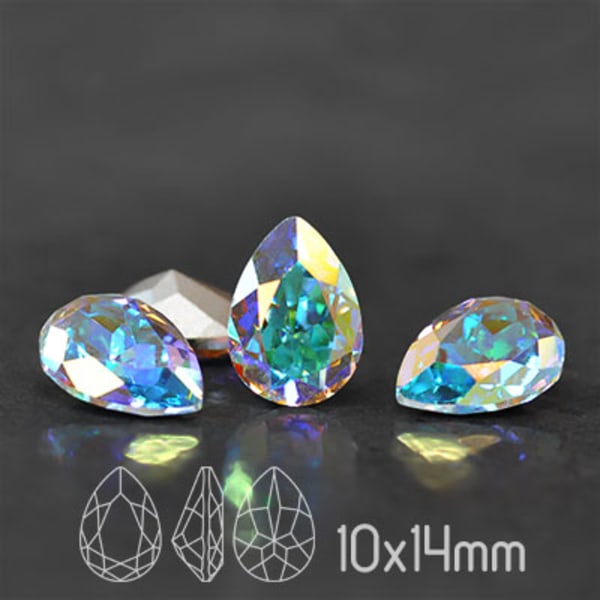 Preciosa kristall, 14x10mm Baroque Pear, Crystal AB, 1st flerfärgad