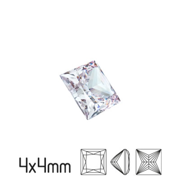 Kubisk zirkonia, 4x4mm, Preciosa square princess cut, White (kla transparent 1