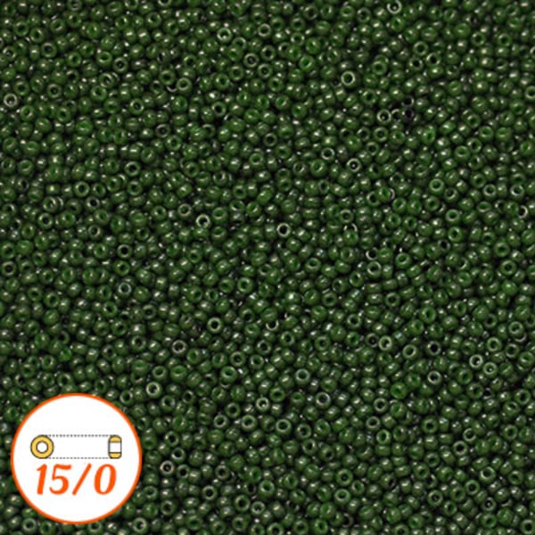 Miyuki seed beads 15/0, dyed opaque forest green, 10g grön