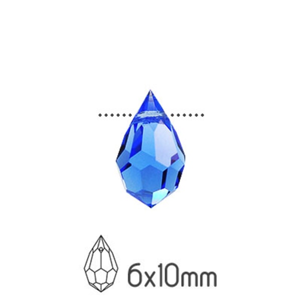 Preciosa drop pendants, 6x10mm, Sapphire, 4st blå