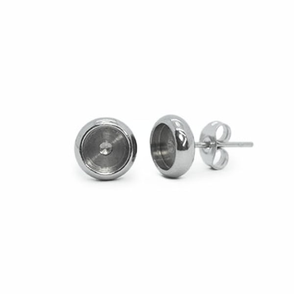 Öronstift av rostfritt kirurgiskt stål, 6mm rund infattning, 1 p silver