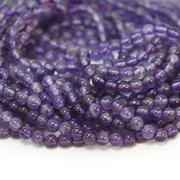 Små runda pärlor av naturlig ametist, ca 3mm, ca 135st lila