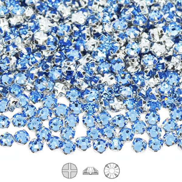 Preciosa rose montées, SS10 (ca 3mm), silver/Light Sapphire, 30s blå