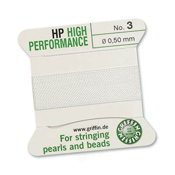 Griffin High Performance: extremt stark vit tråd med nål, 2m, vä vit №10 (0,9мм)