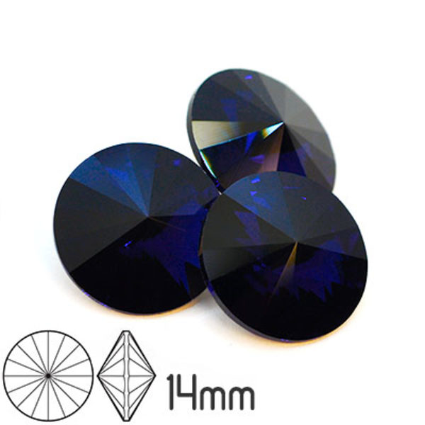 Preciosa rivoli kristaller, 14mm, Dark Indigo, 1st blå