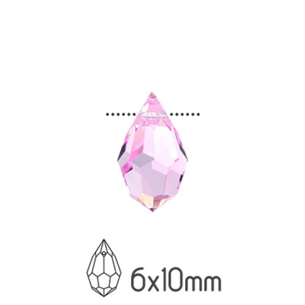 Preciosa drop pendants, 6x10mm, Pink Sapphire, 4st rosa