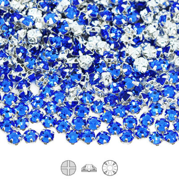 Preciosa rose montées, SS10 (ca 3mm), silver/Sapphire, 30st blå