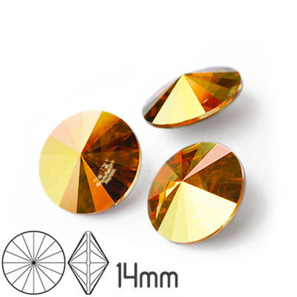 Preciosa rivoli kristaller, 14mm, Crystal Sunrise, 1st guld