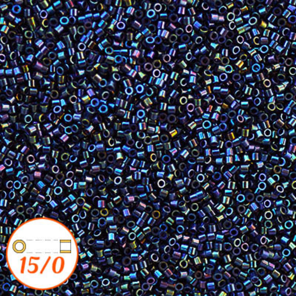 Miyuki Delica 15/0, opaque rainbow black, 2g blå