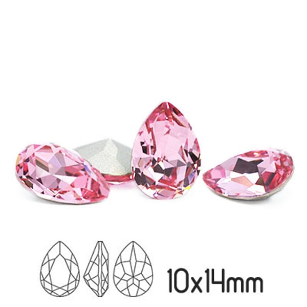 Preciosa kristall, 14x10mm Baroque Pear, Light Rose, 1st rosa