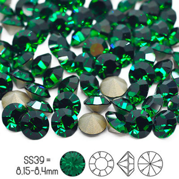 Preciosa chatons, SS39 (ca 8mm), Emerald, 4st grön