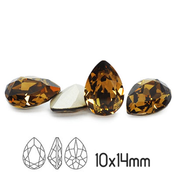 Preciosa kristall, 14x10mm Baroque Pear, Smoked Topaz, 1st brun