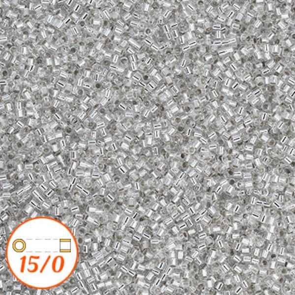 Miyuki Delica 15/0, silver-lined crystal, 2g silver