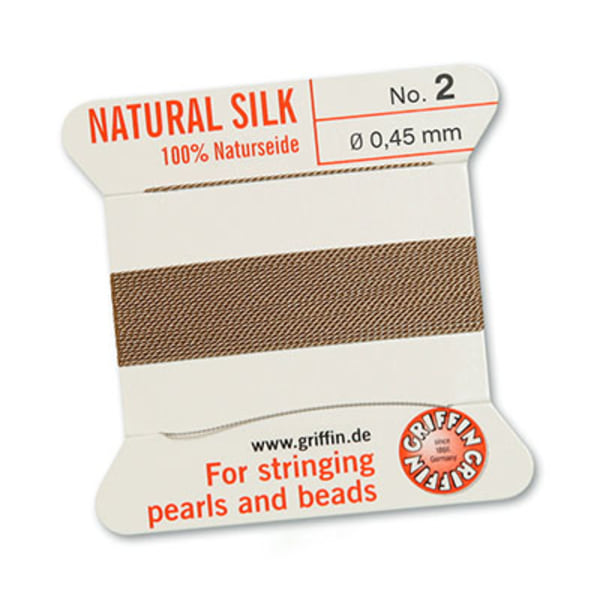 Griffin 100% naturligt pärlsilke med nål, Beige, 2m, välj grovle beige №8 (0,8mm)