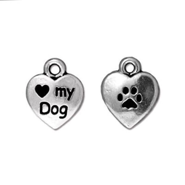 TierraCast berlock Love My Dog, 10x12mm, silverpläterad, 1st silver