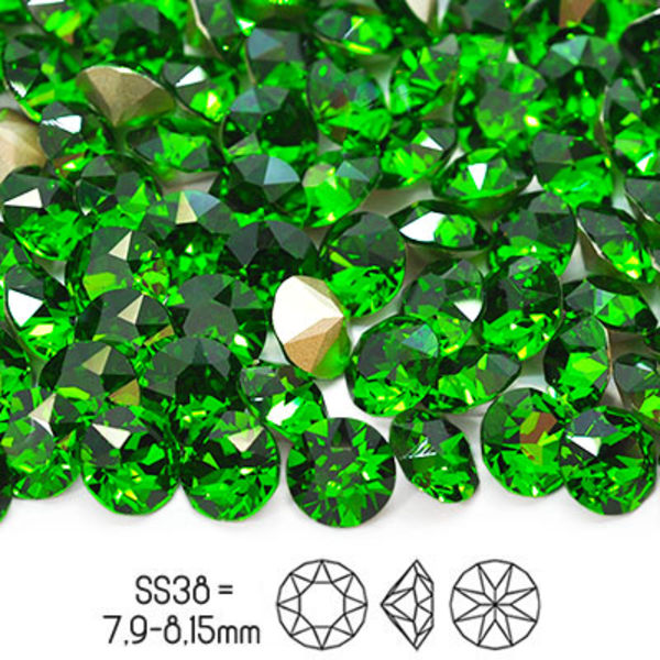 Aurora chatons, SS38 (ca 8mm), Fern Green, 4st