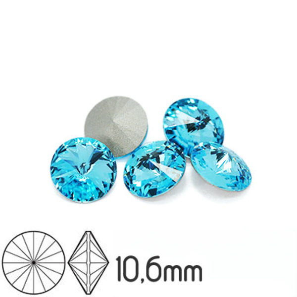 Preciosa rivoli kristaller, 10.6mm (SS47), Aqua Bohemica, 2st blå