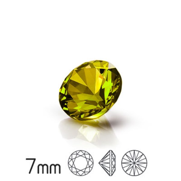 Kubisk zirkonia, 7mm, Preciosa round brilliant cut, Olive (olivg grön 1