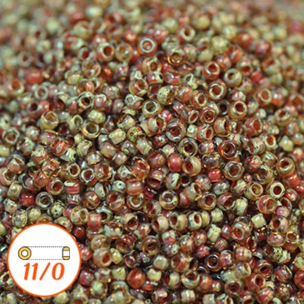 Miyuki seed beads 11/0, Picasso smoky topaz, 10g brun