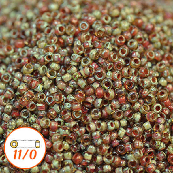 Miyuki seed beads 11/0, Picasso smoky topaz, 10g brun