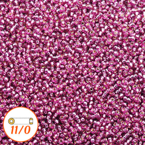 Miyuki seed beads 11/0, duracoat silver-lined dyed hot pink, 10g rosa