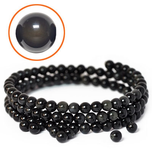 Pärlor av naturlig svart obsidian, 4mm svart 25