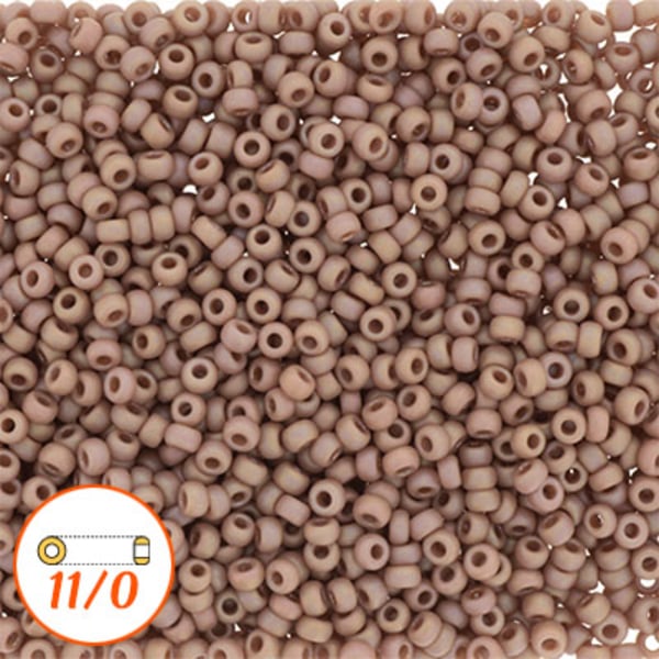 Miyuki seed beads 11/0, matte glazed opaque nutmeg AB, 10g brun
