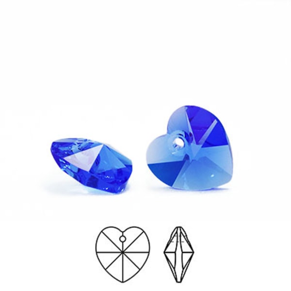 Preciosa berlocker, 10mm hjärtan, Sapphire, 4st blå