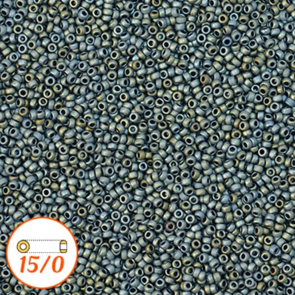 Miyuki seed beads 15/0, matte metallic silver moss, 10g grå
