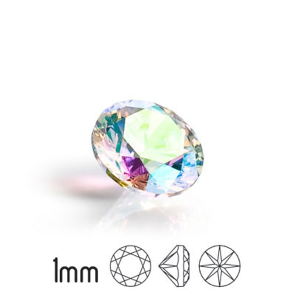 Kubisk zirkonia, 1mm, Preciosa round brilliant cut, White AB, 10 transparent 50