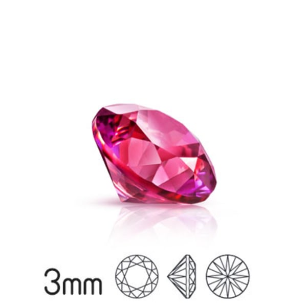 Kubisk zirkonia, 3mm, Preciosa round brilliant cut, Deep Pink PC rosa 50
