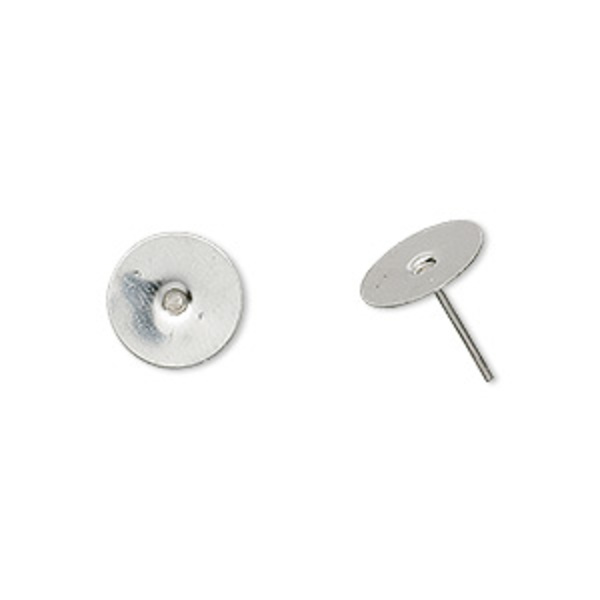 Öronstift av rostfritt kirurgiskt stål, 10mm platta, 2 par silver