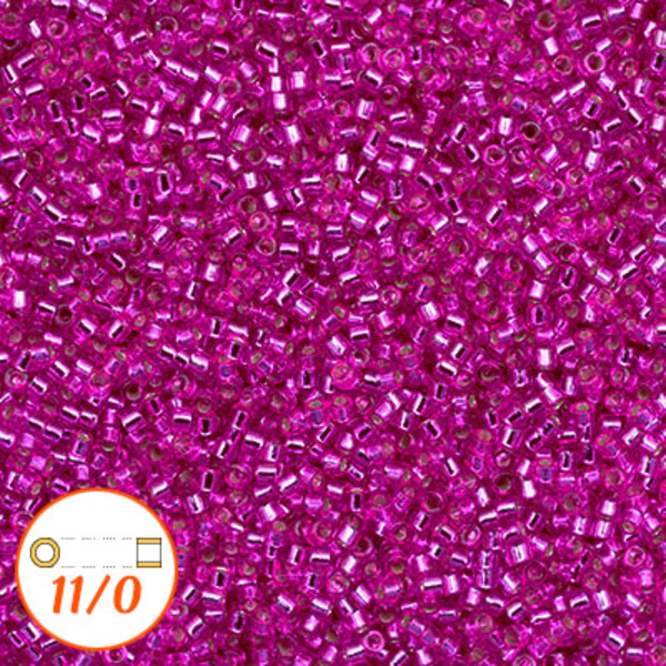 Miyuki Delica 11/0, silver-lined dyed bright fuchsia, 5g