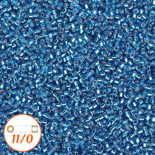 Miyuki Delica 11/0, silver-lined aquamarine, 5g blå
