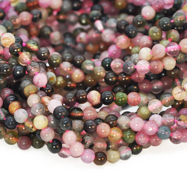 Små runda pärlor av naturlig turmalin, ca 2.9mm, ca 140st flerfärgad