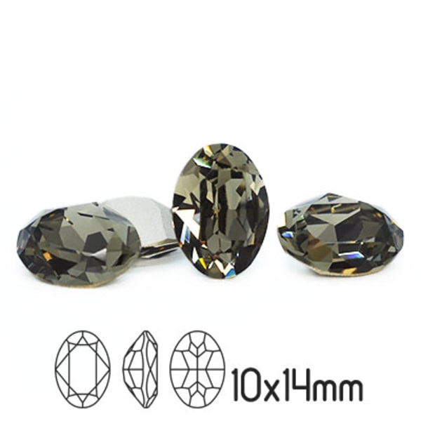 Preciosa kristall, 14x10mm MC Oval, Black Diamond, 1st grå