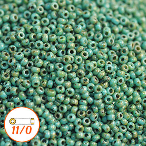 Miyuki seed beads 11/0, Picasso turquoise, 10g turkos
