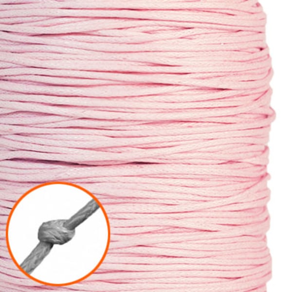 Vaxad bomullssnöre, ca 1mm, rosa, 10m rosa