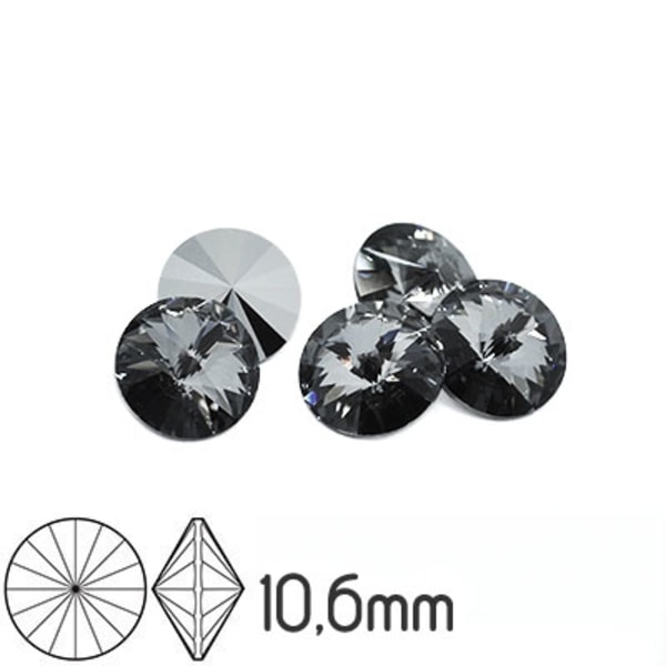 Preciosa rivoli kristaller, 10.6mm (SS47), Crystal Nightfall, 2s grå