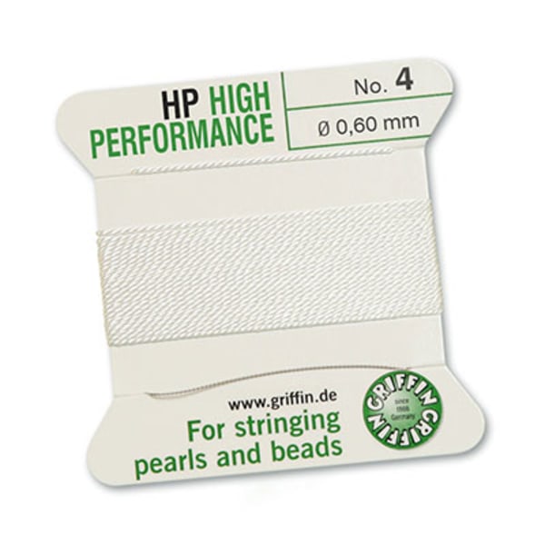 Griffin High Performance: extremt stark vit tråd med nål, 2m, vä vit №10 (0,9мм)