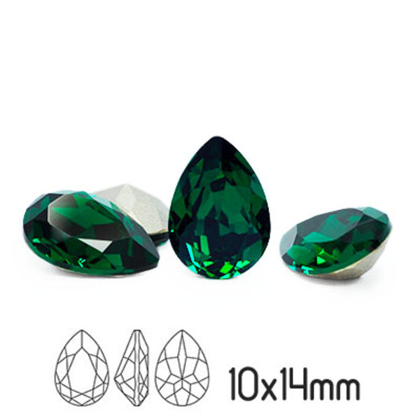 Preciosa kristall, 14x10mm Baroque Pear, Emerald, 1st grön