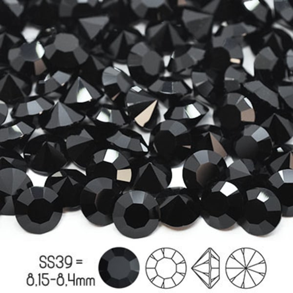 Preciosa chatons, SS39 (ca 8mm), Jet (ofolierad), 4st svart