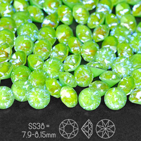 Aurora chatons, SS38 (ca 8mm), Cr.Mint Green DeLite, 4st grön