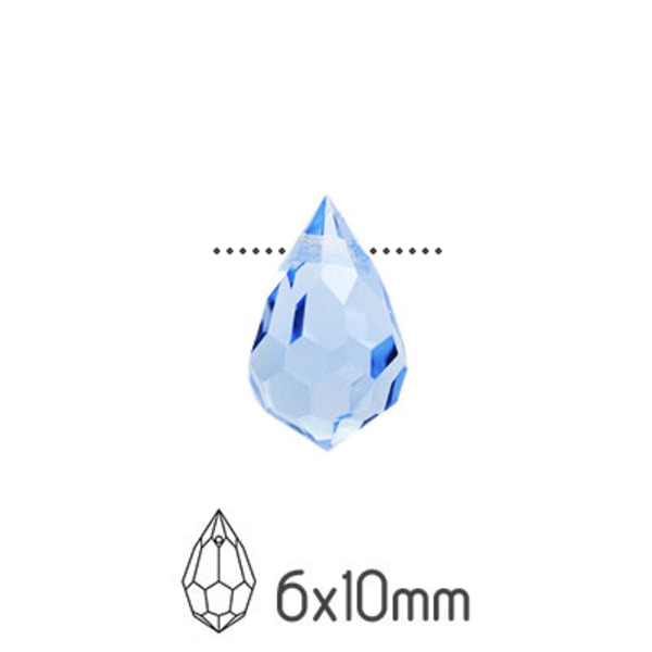 Preciosa drop pendants, 6x10mm, Light Sapphire, 4st blå