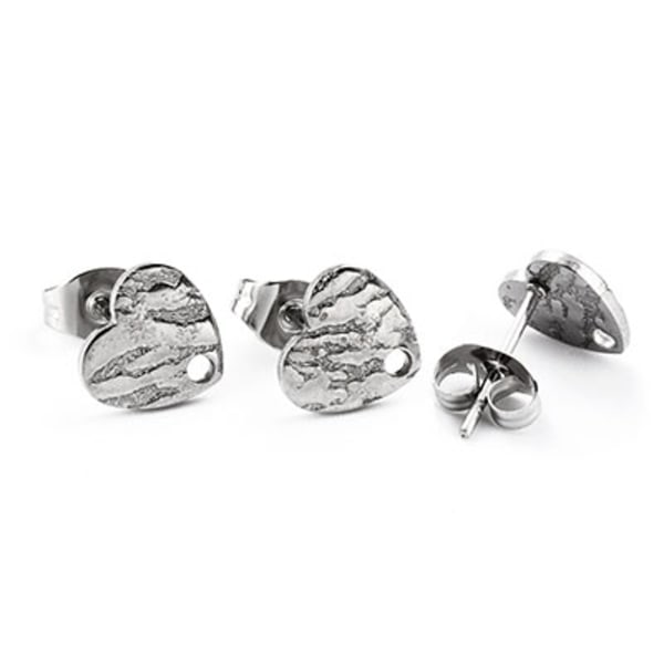 Öronstift av rostfritt kirurgiskt stål, 9mm texturerat hjärta me silver