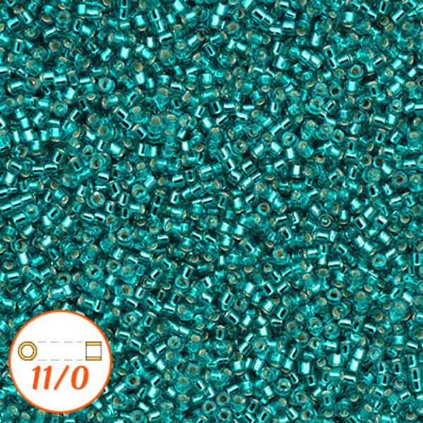 Miyuki Delica 11/0, silver-lined teal, 5g grön
